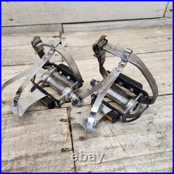 1972 Campagnolo Record Black Platform Pedals Christophe Clips Leather Straps