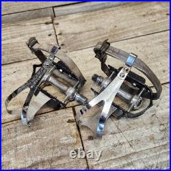 1972 Campagnolo Record Black Platform Pedals Christophe Clips Leather Straps