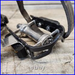 1972 Campagnolo Record Black Platform Pedals Christophe Clips Leather Straps