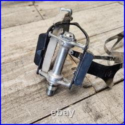 1972 Campagnolo Record Black Platform Pedals Christophe Clips Leather Straps