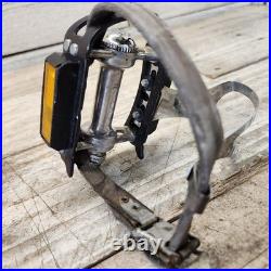 1972 Campagnolo Record Black Platform Pedals Christophe Clips Leather Straps