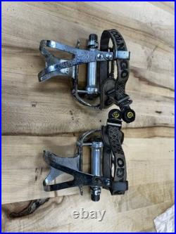 Campagnolo Record Vintage Pedals With Colnago Straps And Toe Clips