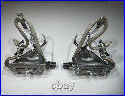 Vintage Campagnolo C Record Aero Pedals With Toe Clips And Leather Straps