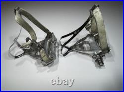 Vintage Campagnolo C Record Aero Pedals With Toe Clips And Leather Straps