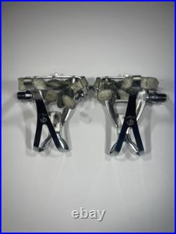 Vintage Campagnolo C Record Aero Pedals With Toe Clips And Leather Straps