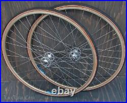 Vintage Gold 700c RoadBike WHEELS Campagnolo Record HFHubs Ambrosio Rims Bicycle